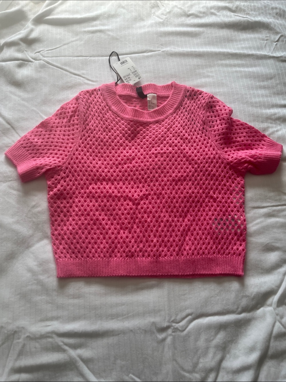 H&M Bright Pink Open-Knit Short Sleeve Sweater